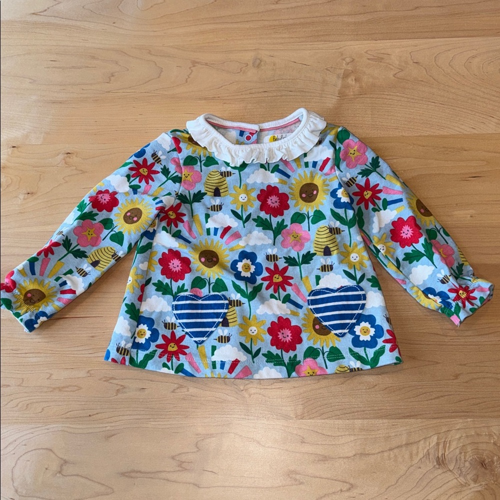 Mini Boden Spring Flowers Top with Striped Pants size 9-12 months. - Picture 2 of 7